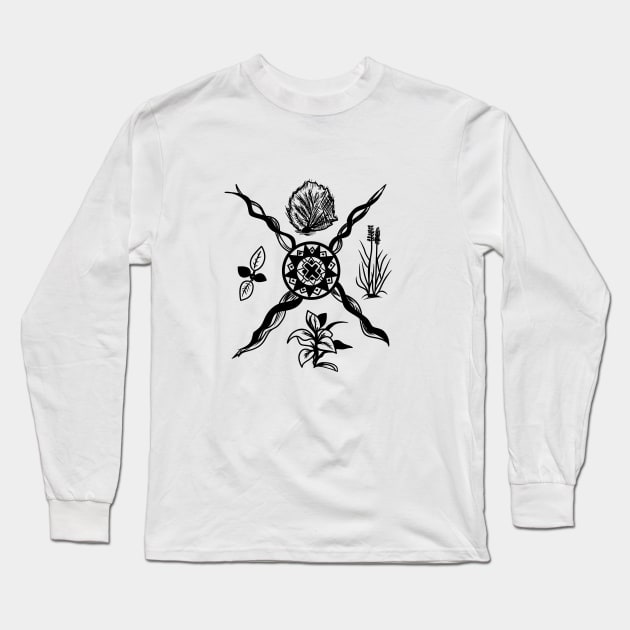 Native American Sacred Plant Black Long Sleeve T-Shirt by Eyanosa